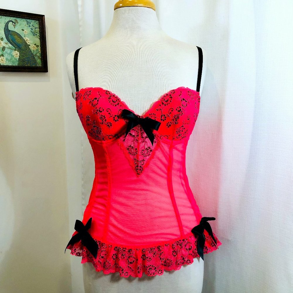 Victoria's Secret Neon Red Merry Widow Corset Size 34D